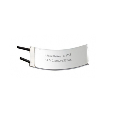 1C 3.7 V LiPo แบตเตอรี่แบบชาร์จได้ 210mAh แบตเตอรี่ลิเธียมโพลิเมอร์แบบโค้ง