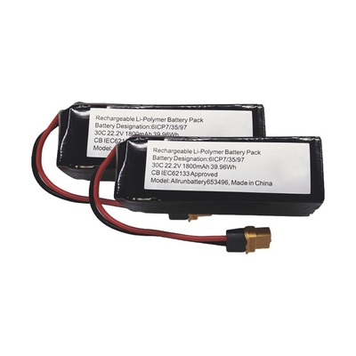 30C 6S1P แบตเตอรี่ LiPo 22.2V 1800mAh แบตเตอรี่ลิเธียมโพลิเมอร์อัตรา C สูง