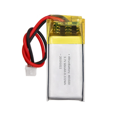 แบตเตอรี่ LiPo ขนาดเล็กแบบกำหนดเองแบบชาร์จไฟได้ 3.7 V 60mAh 401020