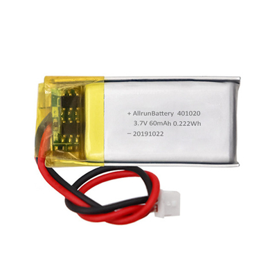 แบตเตอรี่ LiPo ขนาดเล็กแบบกำหนดเองแบบชาร์จไฟได้ 3.7 V 60mAh 401020