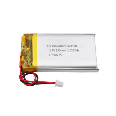 แบตเตอรี่ LiPo แบบบางที่ทรงพลังแบบกำหนดเอง 3.7 V 550mAh 602440