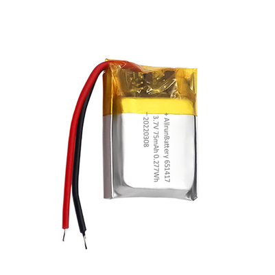 ชุดแบตเตอรี่ IoT แบบบางแบบชาร์จใหม่ได้ 3.7 V 75mAh LiPo Battery 651417