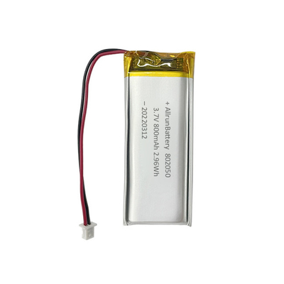 แบตเตอรี่รูปทรงสี่เหลี่ยมผืนผ้าบาง 1C แบบชาร์จใหม่ได้ 3.7 V แบตเตอรี่ LiPo 800mAh