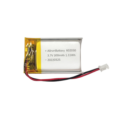 แบตเตอรี่ลิเธียมโพลิเมอร์สี่เหลี่ยมผืนผ้าแสง 602030 แบตเตอรี่ LiPo 3.7V 300mAh