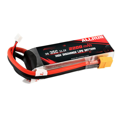 แบตเตอรี่ลิเธียมโพลิเมอร์ปล่อยสูง 35C 3S 11.1 V 2200mAh LiPo แบตเตอรี่
