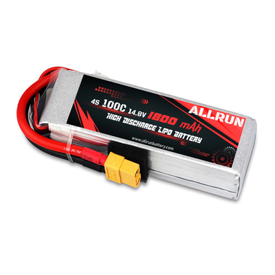 แบตเตอรี่ LiPo แบบชาร์จใหม่ได้ 100C 1800mAh 4S High C อัตรา 14.8V LiPo