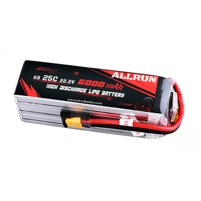 แบตเตอรี่ลิเธียมทางการแพทย์ 22.2V 25C อัตรา C สูง 6S 6000mAh LiPo แบตเตอรี่