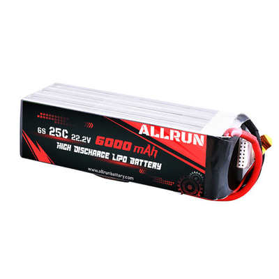 แบตเตอรี่ลิเธียมทางการแพทย์ 22.2V 25C อัตรา C สูง 6S 6000mAh LiPo แบตเตอรี่
