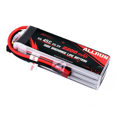 อุปกรณ์การแพทย์ 45C 6S 22.2V 2200mAh ชุดแบตเตอรี่ LiPo ที่มีการคายประจุสูง