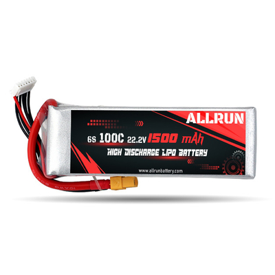 อัตราการคายประจุแบตเตอรี่ LiPo สูง 100C 1500mAh 6S 22.2V