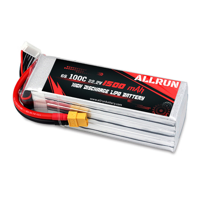 อัตราการคายประจุแบตเตอรี่ LiPo สูง 100C 1500mAh 6S 22.2V