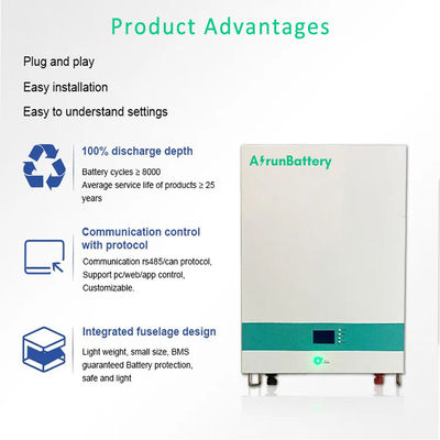 แบตเตอรี่ Lifepo4 แบบติดผนังเซลล์แบบแท่งปริซึม RS485 / CAN 51.2V 100ah ชุดแบตเตอรี่ลิเธียม